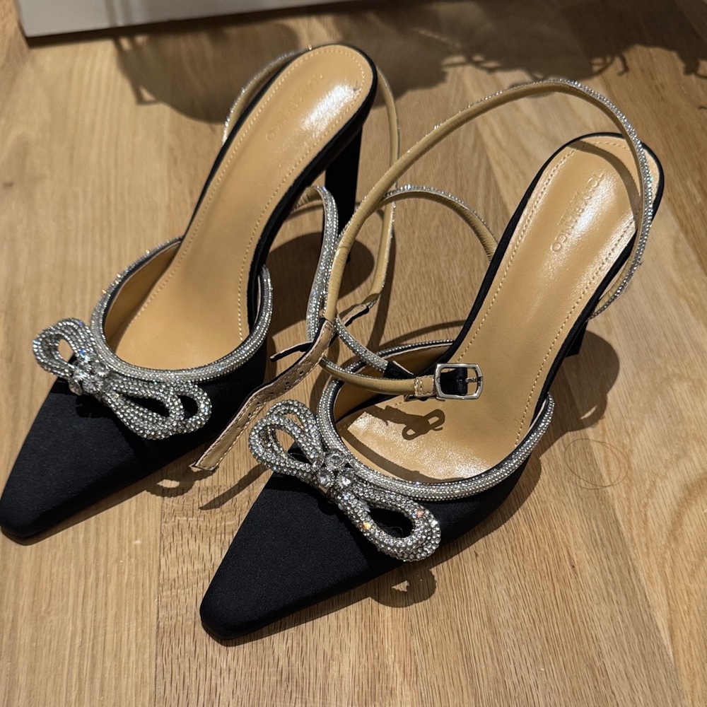 Tony Bianco Black Slingback Heels with Crystal Bow